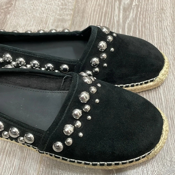 NWOT B Brian Atwood Studded Eli Black Suede Leather Espadrille Flats 8.5 - Picture 14 of 14